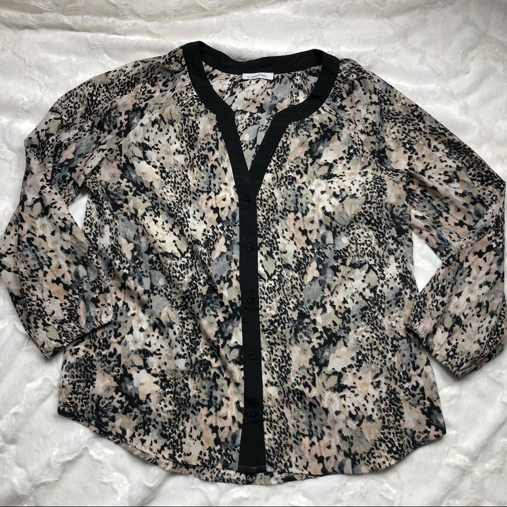 Calvin Klein Animal Print Sheer Blouse size Large - Picture 12 of 12